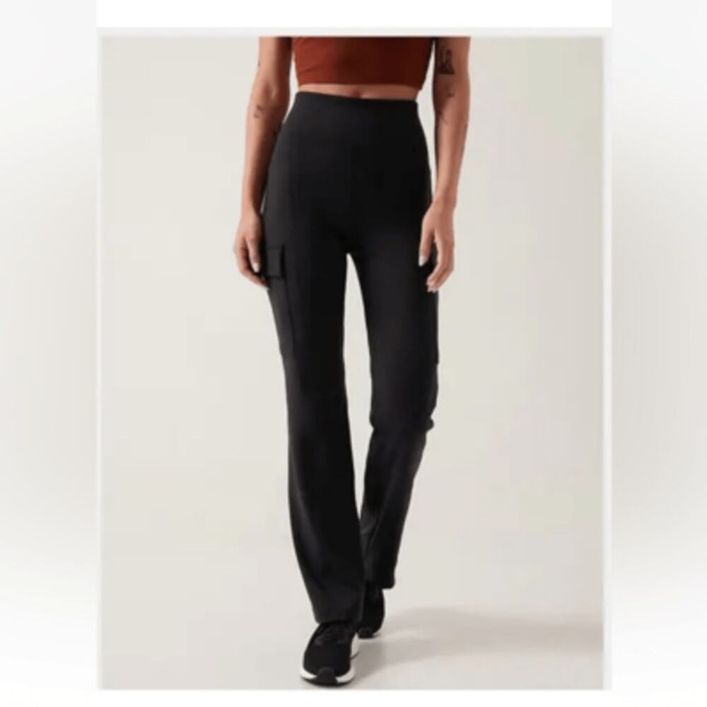 Athleta Black Delancey Straight Cargo High Rise Knit Pants 882625 Women's Size M